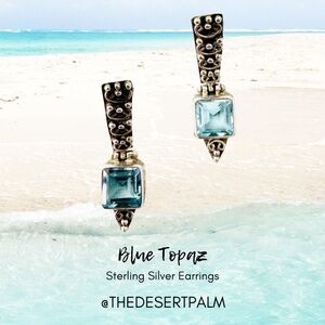 Sterling Silver Blue Topaz Drop Earrings Glam Statement